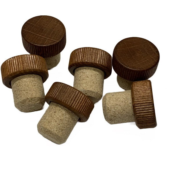 Ribbed brown wood cap cork stopper